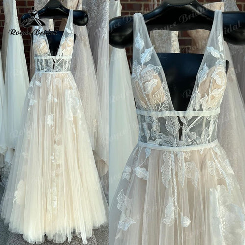 Lace Floral Boho Wedding Dress