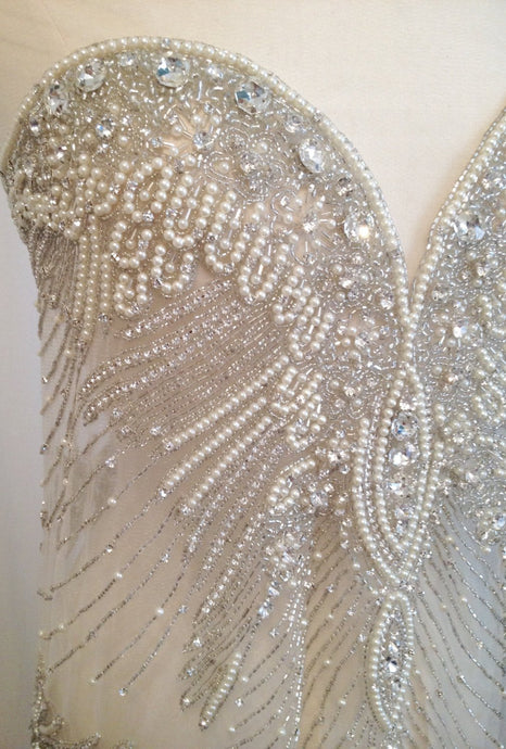 Rhinestone Beaded Applique, Great Rhinestone Fabric, Vintage Applique, Bridal Applique, Wedding Dress Fabric, Weddin Applique